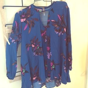 Free People blue tunic mini dress floral